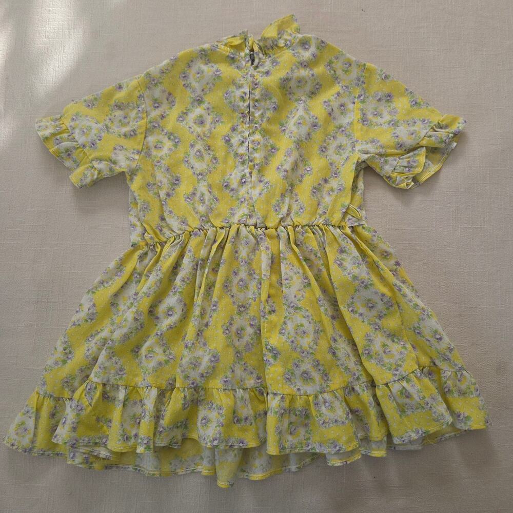 Vintage Floral Yellow High Neck Dress 2t - Picture 5 of 5